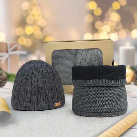 GESCHENKSET: HERREN-STRICKMÜTZE MIT STREIFEN UND LOOP-SCHAL - GESCHENKSETS - SETS UND GESCHENKE