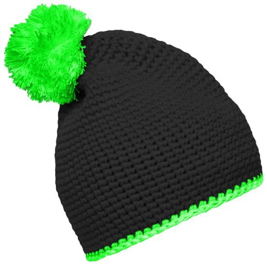 GESTRICKTE MÜTZE MIT KONTRASTSTREIFEN UND BOMMEL MB7964 - BOMMELMÜTZEN - CAPS UND MÜTZEN