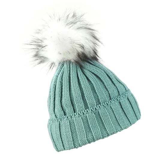 GERIPPTE DAMENMÜTZE MIT FELLBOMMEL - BOMMELMÜTZEN - CAPS UND MÜTZEN