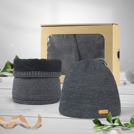 GIFT SET: MEN'S FITTED BEANIE AND NECK WARMER - KNITTED BEANIES - ACCESSORIES