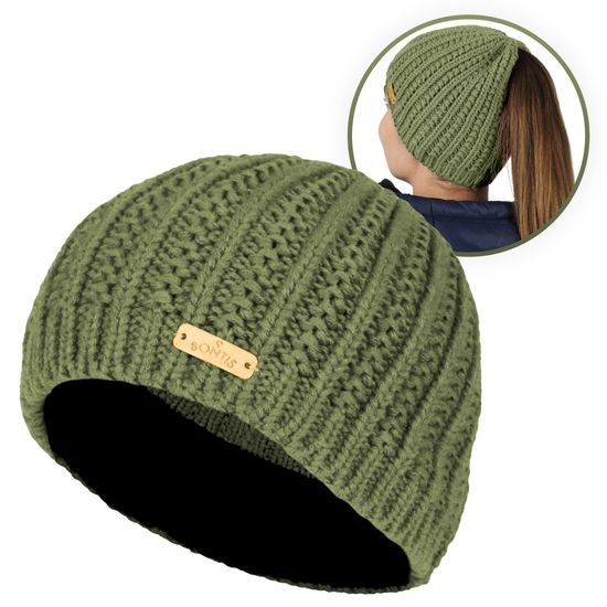 DÁMSKA ČIAPKA S OTVOROM NA COP - PLETENÉ ČIAPKY - ŠILTOVKY A ČIAPKY