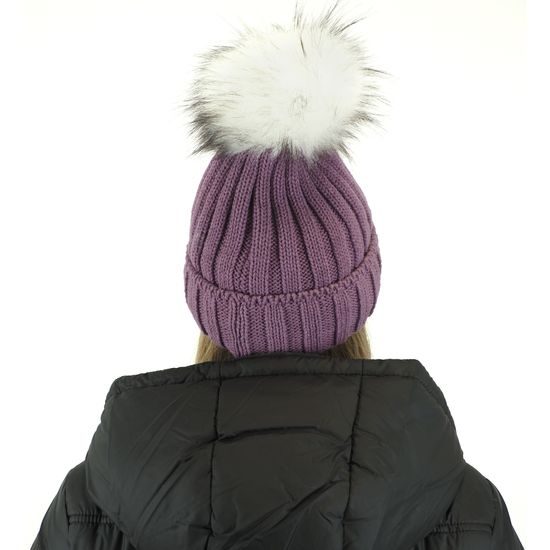 ŽEBROVANÁ DÁMSKÁ ČEPICE S KOŽEŠINOVOU BAMBULÍ - ČEPICE S BAMBULÍ - KŠILTOVKY A ČEPICE