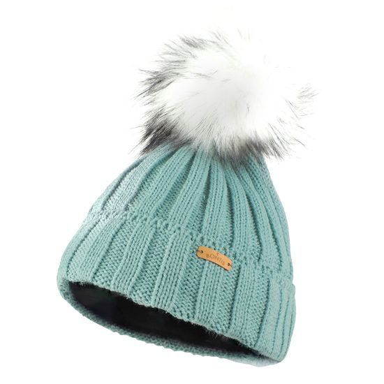 GERIPPTE DAMENMÜTZE MIT FELLBOMMEL - BOMMELMÜTZEN - CAPS UND MÜTZEN