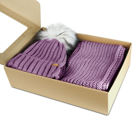 GIFT SET: WOMEN'S RIBBED BEANIE WITH POMPOM AND NECK WARMER - GIFT SETS - SETS AND GIFTS