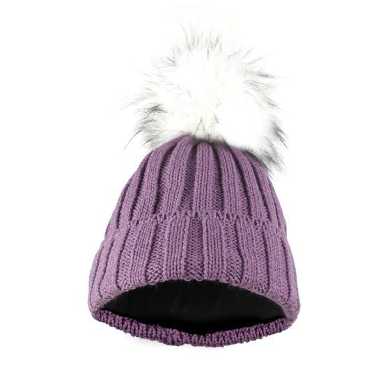 ŽEBROVANÁ DÁMSKÁ ČEPICE S KOŽEŠINOVOU BAMBULÍ - ČEPICE S BAMBULÍ - KŠILTOVKY A ČEPICE