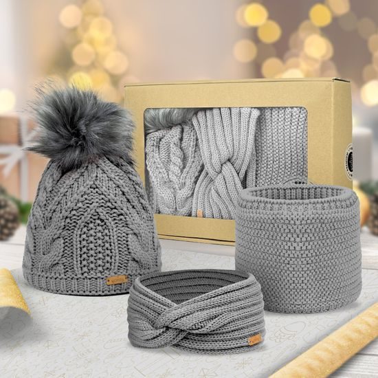 DÁRKOVÉ BALENÍ: DÁMSKÁ ČEPICE S BAMBULÍ, ČELENKA A NÁKRČNÍK - KRUHOVÉ - KŠILTOVKY A ČEPICE