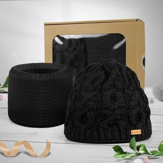 DÁRKOVÉ BALENÍ: DÁMSKÁ ČEPICE S VYPLETENÝM VZOREM A NÁKRČNÍK - ČEPICE - KŠILTOVKY A ČEPICE