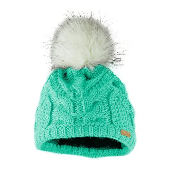 DÁMSKA ZIMNÁ ČIAPKA S KOŽUŠINOVÝM BRMBOLCOM - ČIAPKY S BRMBOLCOM - ŠILTOVKY A ČIAPKY