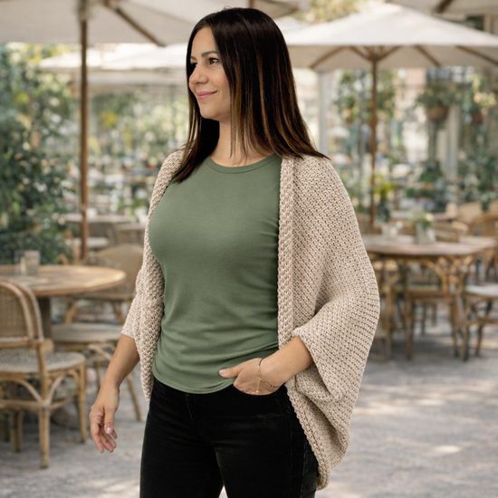 DÁMSKÝ SET: PLETENÝ KARDIGAN A TRIČKO S KRÁTKÝM RUKÁVEM - SVETRY - OBLEČENÍ