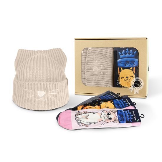 GESCHENKSET: MÜTZE MIT KATZENSTICKEREI UND SOCKEN - GESCHENKSETS - SETS UND GESCHENKE