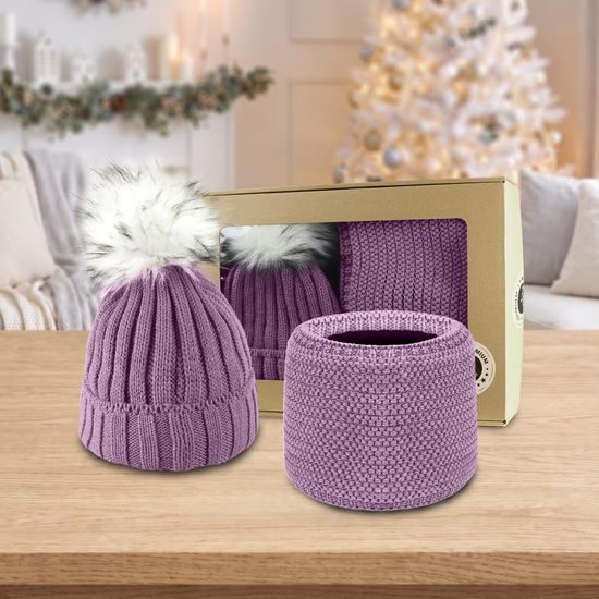 GIFT SET: WOMEN'S RIBBED BEANIE WITH POMPOM AND NECK WARMER - GIFT SETS - SETS AND GIFTS