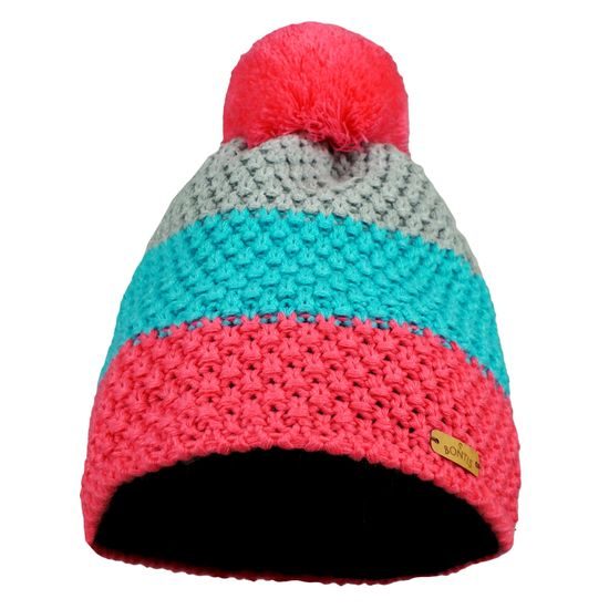 DREIFARBIGE GESTRICKTE WINTERMÜTZE MIT BOMMEL - STRICKMÜTZEN - CAPS UND MÜTZEN
