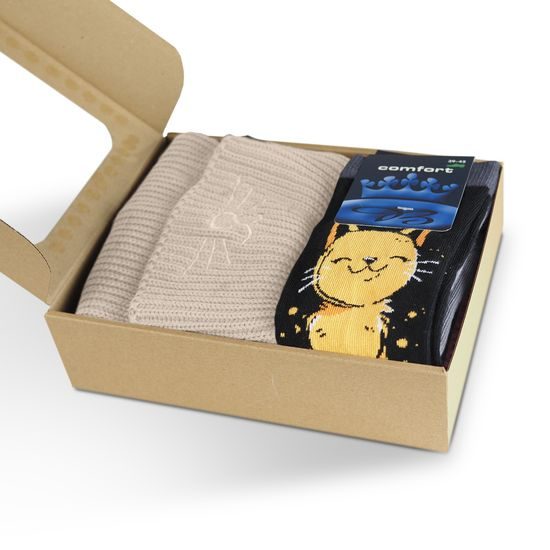 GESCHENKSET: MÜTZE MIT KATZENSTICKEREI UND SOCKEN - GESCHENKSETS - SETS UND GESCHENKE
