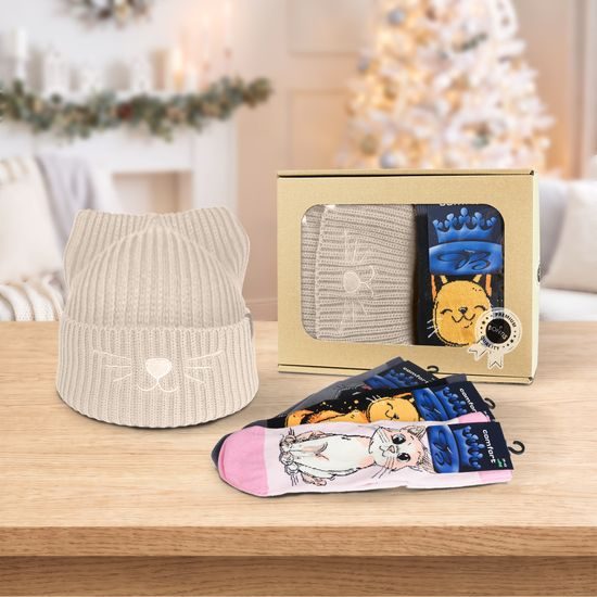 GESCHENKSET: MÜTZE MIT KATZENSTICKEREI UND SOCKEN - GESCHENKSETS - SETS UND GESCHENKE