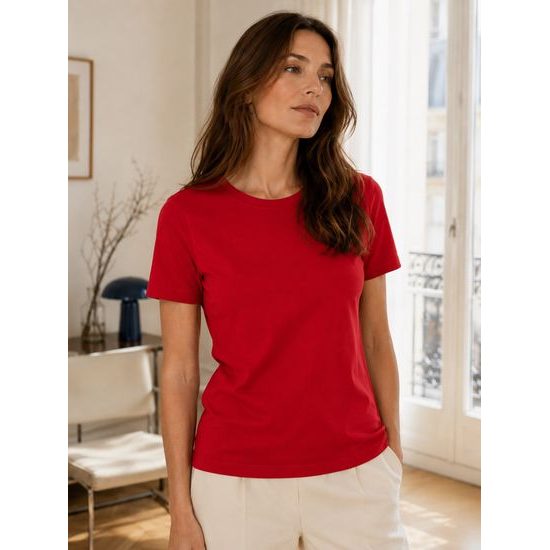 TRICOU DE DAMĂ CU MÂNECĂ SCURTĂ INTERLOCK - TRICOURI CU MÂNECĂ SCURTĂ - ÎMBRĂCĂMINTE