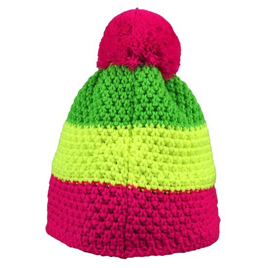 DREIFARBIGE GESTRICKTE WINTERMÜTZE MIT BOMMEL - STRICKMÜTZEN - CAPS UND MÜTZEN