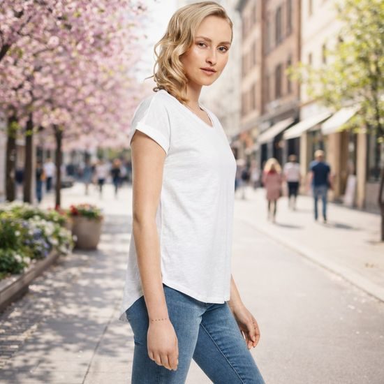 DÁMSKÉ TRIČKO S PRODLOUŽENÝM ZADNÍM DÍLEM - TRIČKA S KRÁTKÝM RUKÁVEM - OBLEČENÍ