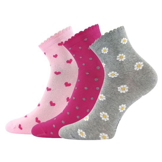NÍZKÉ DÍVČÍ PONOŽKY S JEMNÝMI MOTIVY - 3 PÁRY - DĚTSKÉ PONOŽKY - DĚTSKÉ OBLEČENÍ