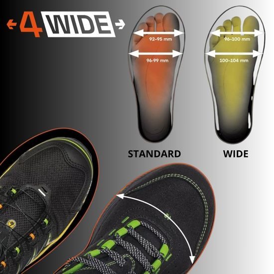 OBUV SE ŠIRŠÍM STŘIHEM PRO OSOBY S ŠIROKÝM CHODIDLEM NEBO VYŠŠÍM NÁRTEM. - ŠIROKÁ PRACOVNÍ OBUV - OBUV