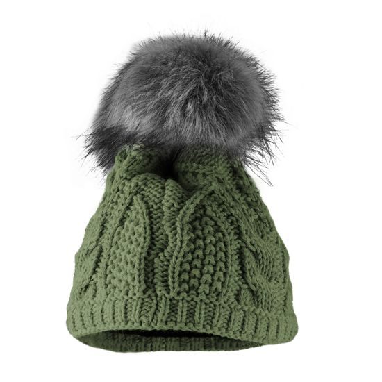 DAMEN WINTERMÜTZE MIT KUNSTFELL-BOMMEL - BOMMELMÜTZEN - CAPS UND MÜTZEN