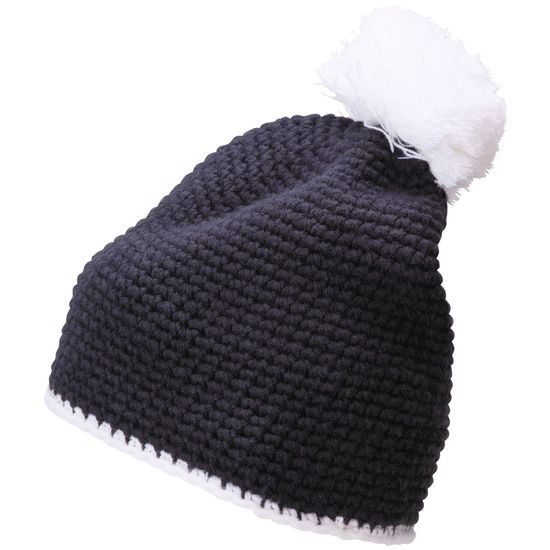 PLETENÁ ČIAPKA S KONTRASTNÝM PRUHOM A BRMBOLCOM MB7964 - ČIAPKY S BRMBOLCOM - ŠILTOVKY A ČIAPKY