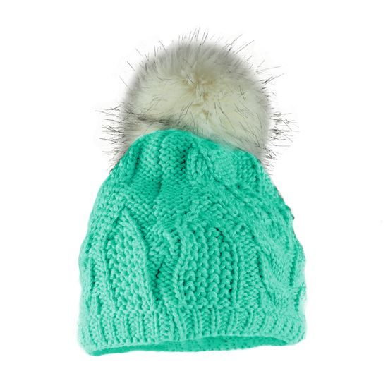 DÁMSKA ZIMNÁ ČIAPKA S KOŽUŠINOVÝM BRMBOLCOM - ČIAPKY S BRMBOLCOM - ŠILTOVKY A ČIAPKY