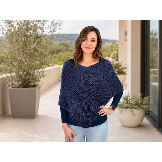 SET DAMĂ: PONCHO TRICOTAT ȘI TRICOU CU MÂNECĂ LUNGĂ - PULOVERE - ÎMBRĂCĂMINTE