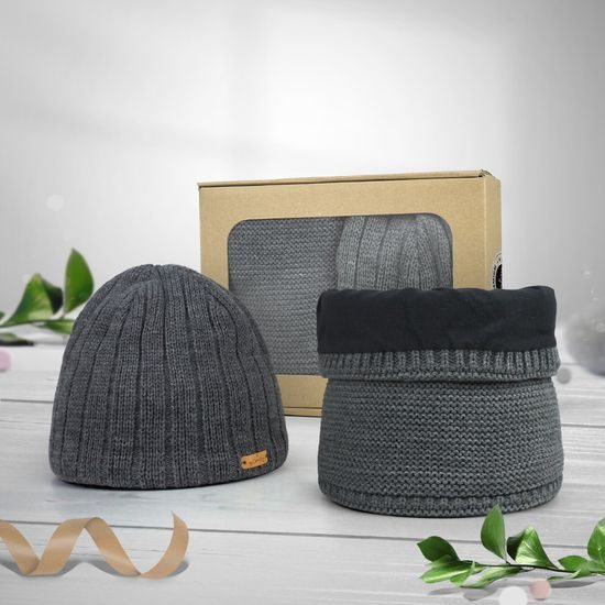 GESCHENKSET: HERREN-STRICKMÜTZE MIT STREIFEN UND LOOP-SCHAL - GESCHENKSETS - SETS UND GESCHENKE