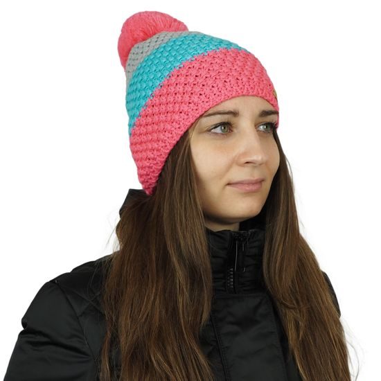 DREIFARBIGE GESTRICKTE WINTERMÜTZE MIT BOMMEL - STRICKMÜTZEN - CAPS UND MÜTZEN