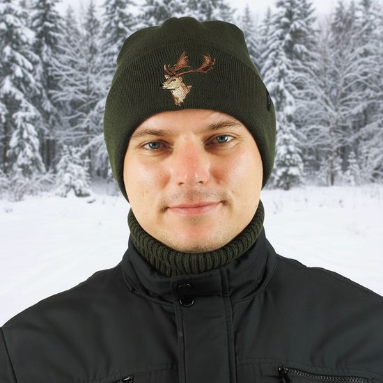 DÁRKOVÉ BALENÍ: ČEPICE S VÝŠIVKOU PRO MYSLIVCE A PLETENÝ NÁKRČNÍK - ČEPICE - KŠILTOVKY A ČEPICE