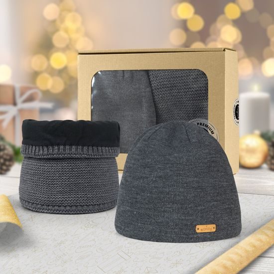 GIFT SET: MEN'S FITTED BEANIE AND NECK WARMER - KNITTED BEANIES - ACCESSORIES