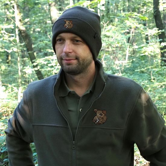 FLEECEJACKE MIT STICKEREI WILDSCHWEIN - JÄGER - KLEIDUNG