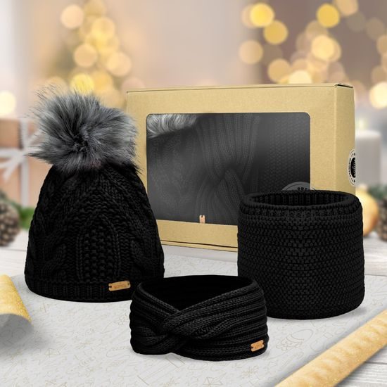 GESCHENKSET: DAMENMÜTZE MIT BOMMEL, STIRNBAND UND LOOP-SCHAL - GESCHENKSETS - SETS UND GESCHENKE