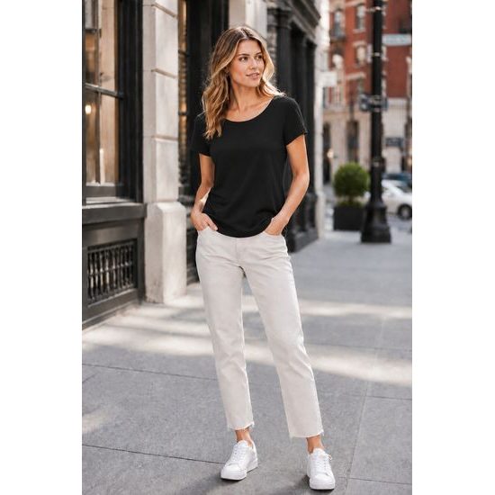 TRICOU CLASIC DE DAMĂ DIN BUMBAC ORGANIC 8007 - TRICOURI DIN BUMBAC ORGANIC - ÎMBRĂCĂMINTE