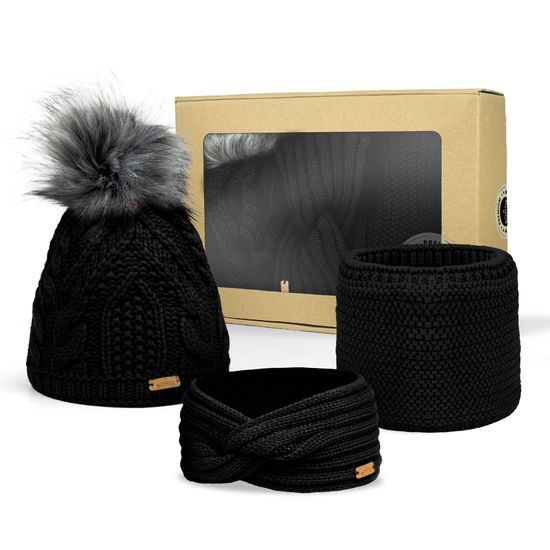 GESCHENKSET: DAMENMÜTZE MIT BOMMEL, STIRNBAND UND LOOP-SCHAL - GESCHENKSETS - SETS UND GESCHENKE