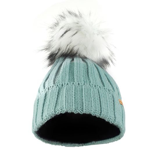 GERIPPTE DAMENMÜTZE MIT FELLBOMMEL - BOMMELMÜTZEN - CAPS UND MÜTZEN