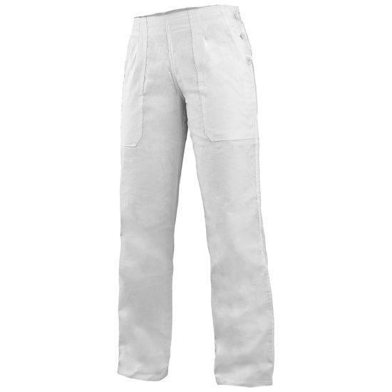 PANTALONI DAMĂ ALBI PENTRU LUCRU DARJA 145 CU ELASTIC - PANTALONI DE LUCRU - HAINE DE LUCRU