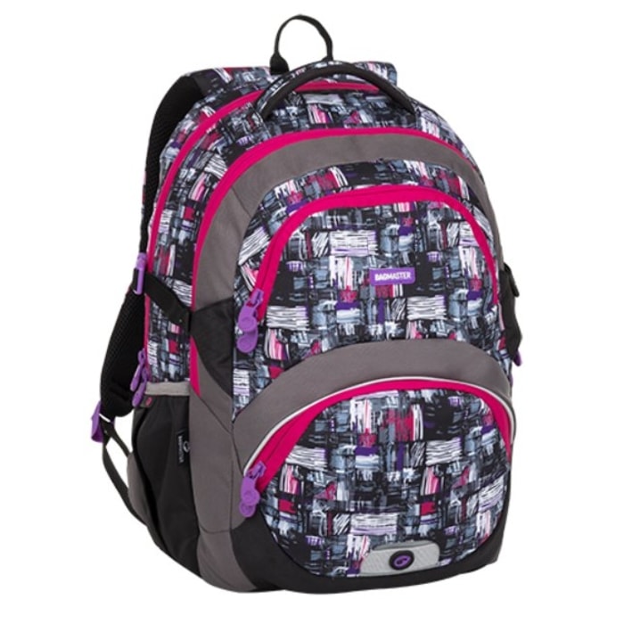 BAGMASTER, ŠKOLSKÝ BATOH THEORY 8 A BLACK/GRAY/PINK 24 L - ŠKOLSKÉ A DETSKÉ BATOHY - BATOHY