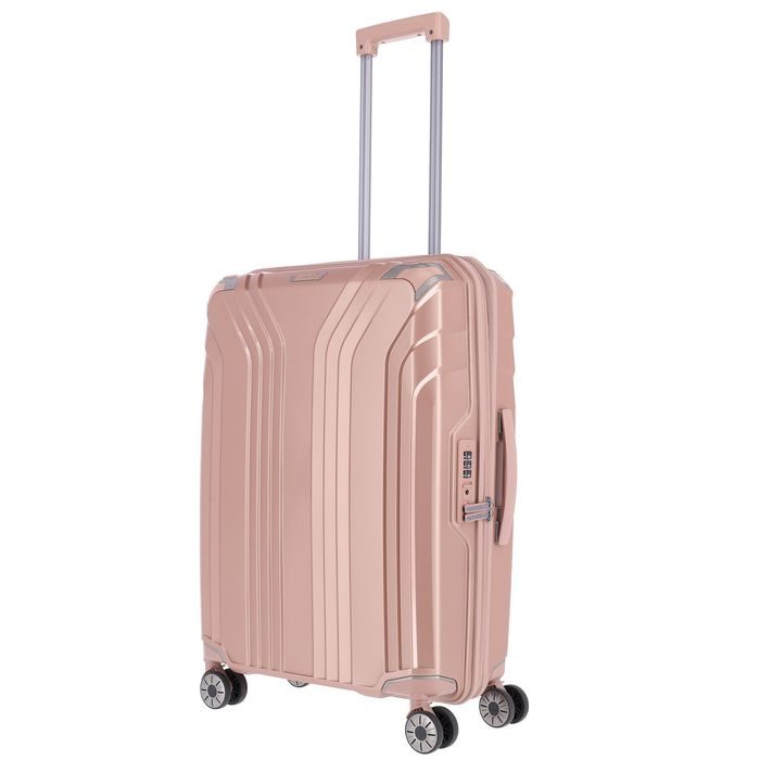 TRAVELITE, ŠKRUPINOVÝ CESTOVNÝ KUFOR ELVAA 4W M ROSE GOLD 72/77 L - ŠKRUPINOVÉ KUFRE - CESTOVNÉ  KUFRE A TAŠKY