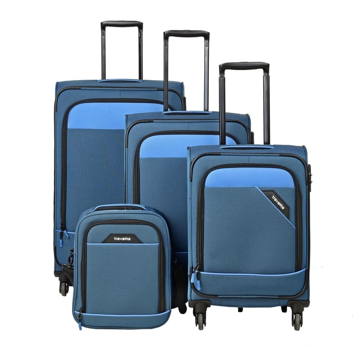 TRAVELITE, TRAVELITE DERBY 4W S,M,L BLUE – SADA 3 KUFRŮ + BOARD BAG - SADY CESTOVNÍCH KUFRŮ - CESTOVNÍ KUFRY A TAŠKY