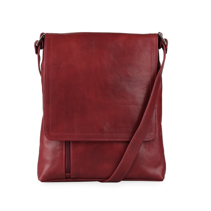 SNĚŽKA NÁCHOD, DÁMSKÁ KOŽENÁ CROSSBODY KABELKA 4933-TMAVĚ ČERVENÁ - CROSSBODY KABELKY - KABELKY