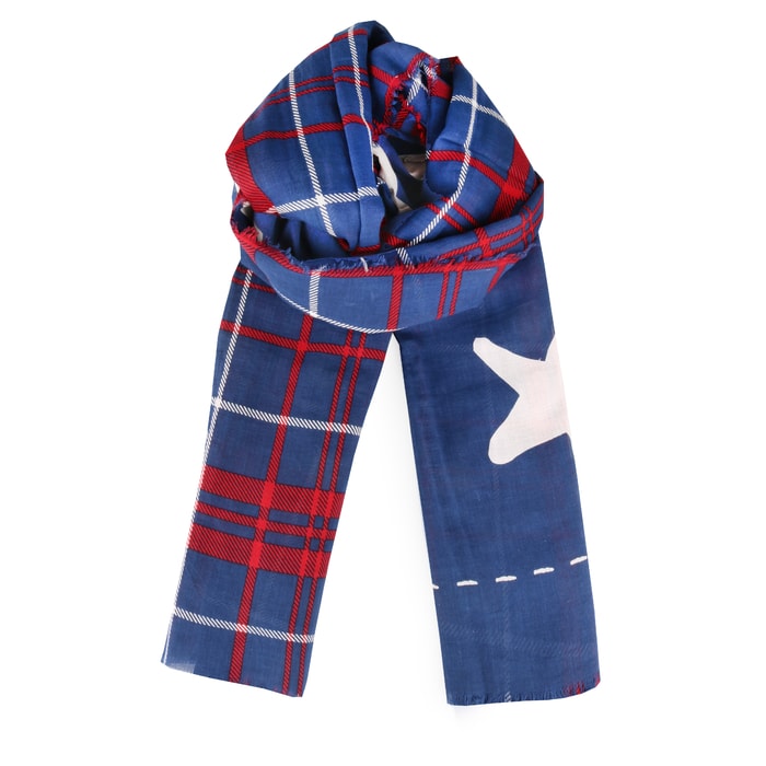 TOMMY HILFIGER, DÁMSKÝ BAVLNĚNÝ OBDÉLNÍKOVÝ  ŠÁTEK CHECK DENIM FLAG  AW0AW04391 - ŠÁTKY A ŠÁLY - DOPLŇKY