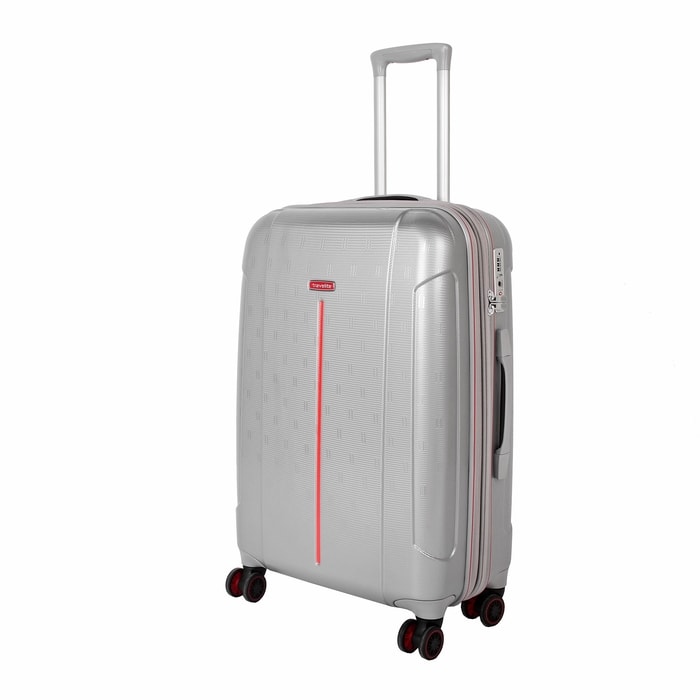 TRAVELITE, CESTOVNÝ KUFOR ECHO M SILVER 73448-56 75/87 L - ŠKRUPINOVÉ KUFRE - CESTOVNÉ  KUFRE A TAŠKY