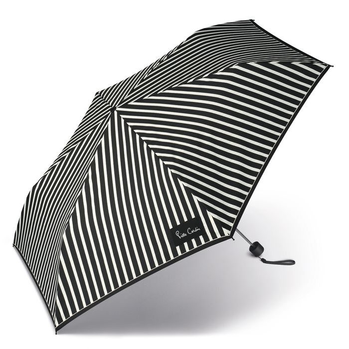 PIERRE CARDIN, SKLÁDACÍ DEŠTNÍK SLIMLINE MANUAL BLACK & WHITE VERTICAL STRIPES 82377 - DEŠTNÍKY - DOPLŇKY