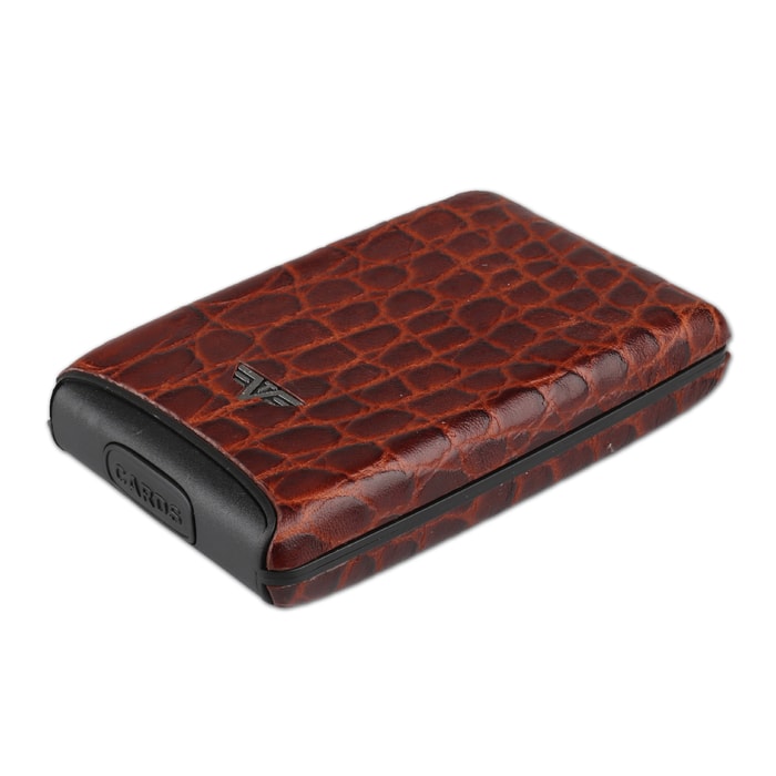 TRU VIRTU, CREDIT CARD CASE FAN LEATHER CROCO 16104003204 HNĚDÁ - PÁNSKÉ PENĚŽENKY - PENĚŽENKY