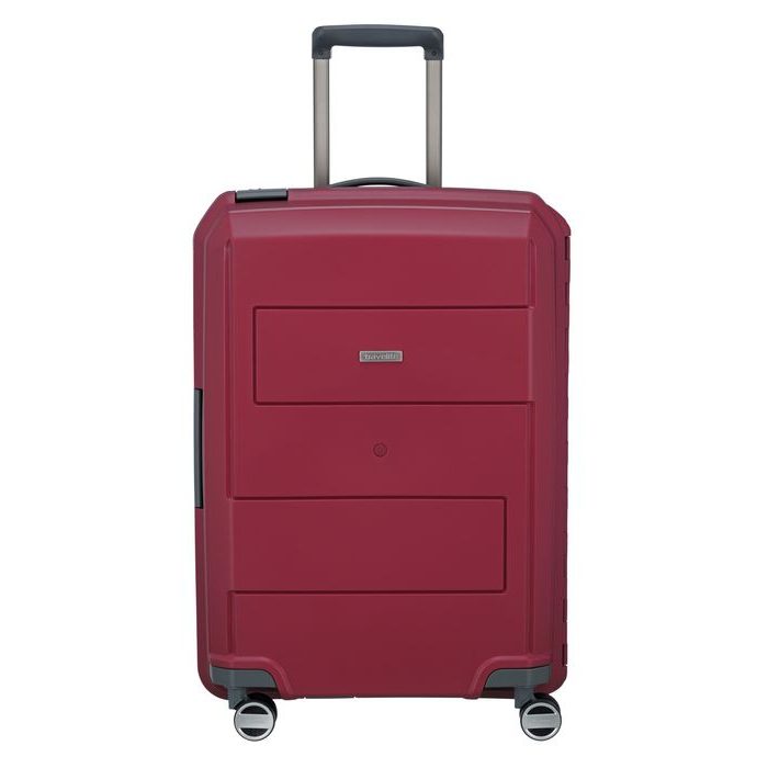 TRAVELITE, CESTOVNÝ ŠKRUPINOVÝ KUFOR MAKRO 4W M RED 72 L - ŠKRUPINOVÉ KUFRE - CESTOVNÉ  KUFRE A TAŠKY