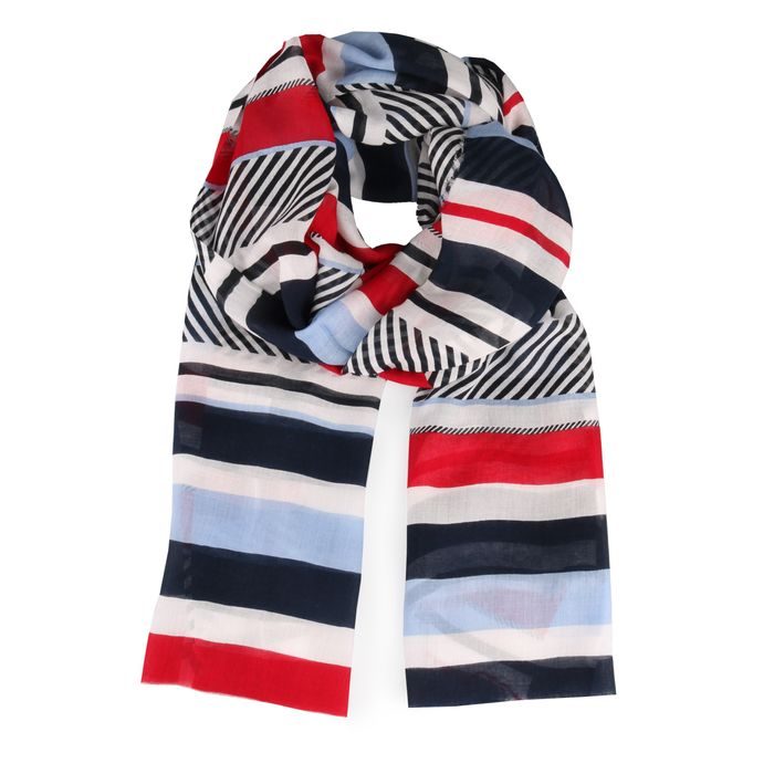 TOMMY HILFIGER, DÁMSKÝ OBDÉLNÍKOVÝ ŠÁTEK MULTISTRIPE PRINT AW0AW05222 - ŠATKY A ŠÁLY - DOPLNKY