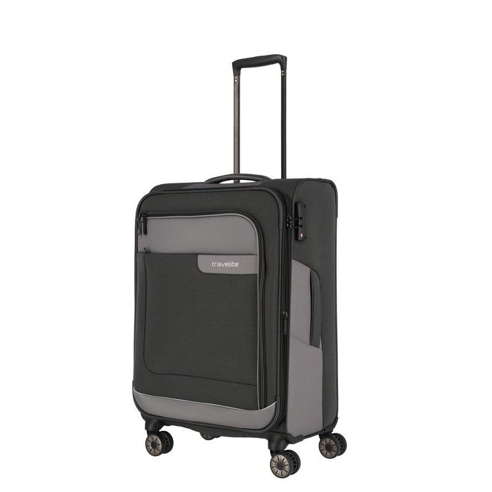 TRAVELITE, LÁTKOVÝ CESTOVNÝ KUFOR VIIA 4W M ANTHRACITE 70/80 L - LÁTKOVÉ KUFRE - CESTOVNÉ  KUFRE A TAŠKY