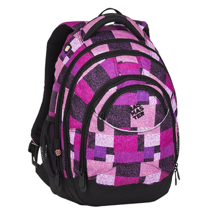 BAGMASTER, STUDENTSKÝ BATOH ENERGY 8 D BLACK/PINK/VIOLET 23 L - ŠKOLNÍ A DĚTSKÉ BATOHY - BATOHY