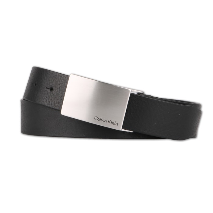 CALVIN KLEIN, CUREA DE PIELE PENTRU BĂRBAȚI MINO PLAQUE K50K500758, NEAGRĂ - CURELE DE BĂRBAȚI - ACCESORII